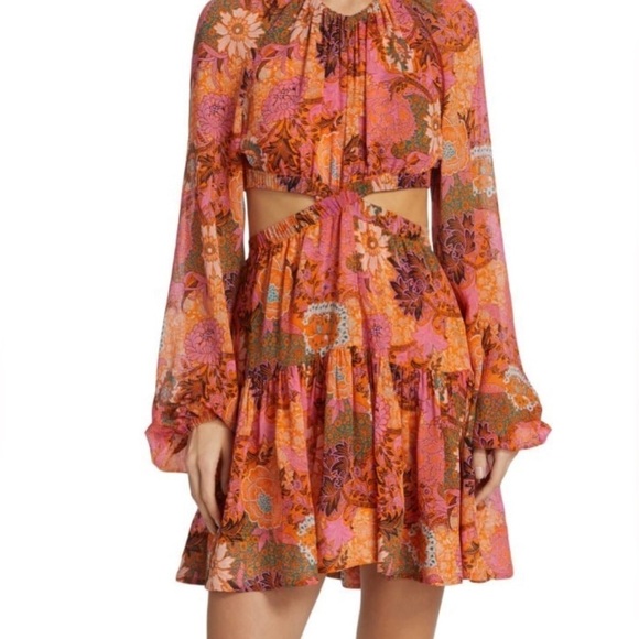 A.L.C. Izzy Fit & Flare Silk Mini Dress Floral Cut Out Side Silk Size 10 ALC - Picture 4 of 15